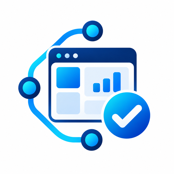 Blue icon of an application window with a checkmark, representing software tools