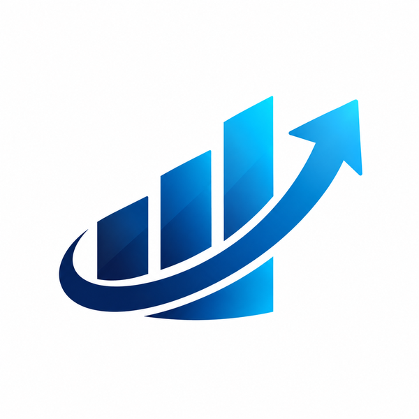 Blue icon of rising bars with an upward arrow, representing financial literacy